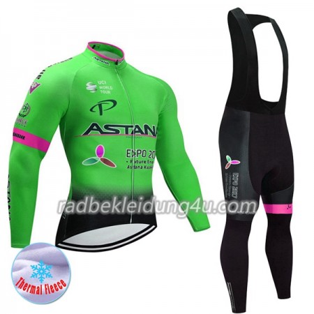 Set Langarmtrikot + Trägerhose Lange 2017 Astana Pro Team Winter Thermal Fleece N002